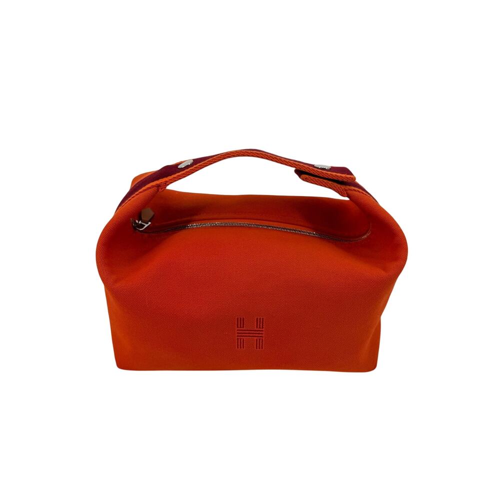Hermes Bride-a-Brac GM Case Orange Feu Canvas Toiletry Travel Pouch NWT